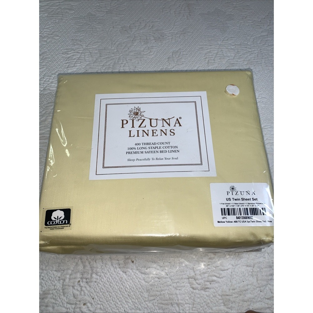 Pizuna Linens 400 TC Premium‎ Sateen New US Twin Sheet Set Cotton Mellow Yellow